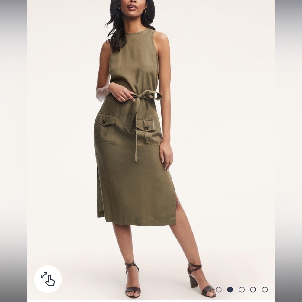 Brooks Brothers Lyocell Olive Midi Dress Size: 10